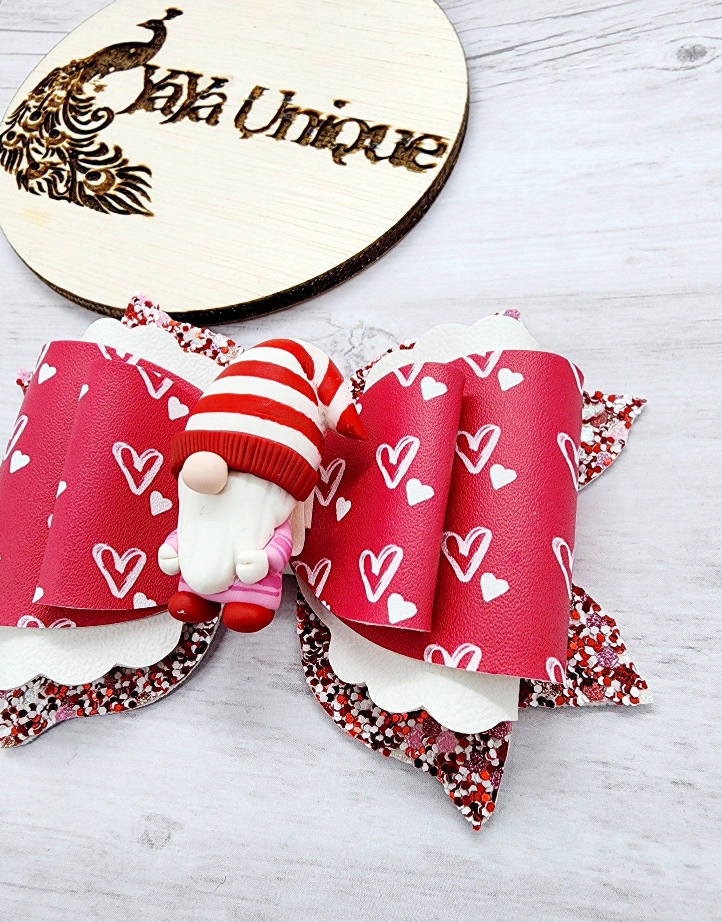 Valentine Gnome Hair Bow
