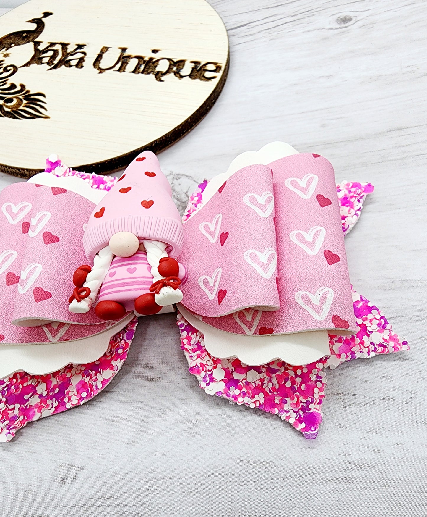 Valentine Gnome Hair Bow