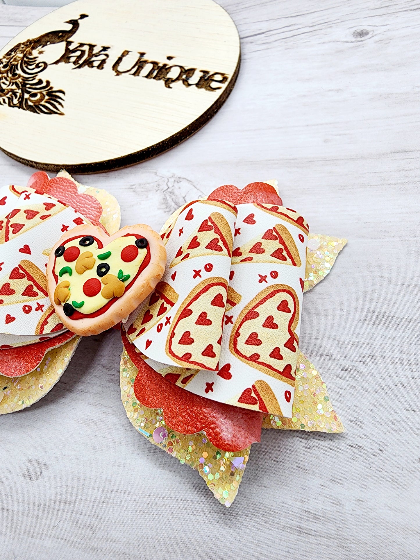 Valentine Pizza Hair Bow
