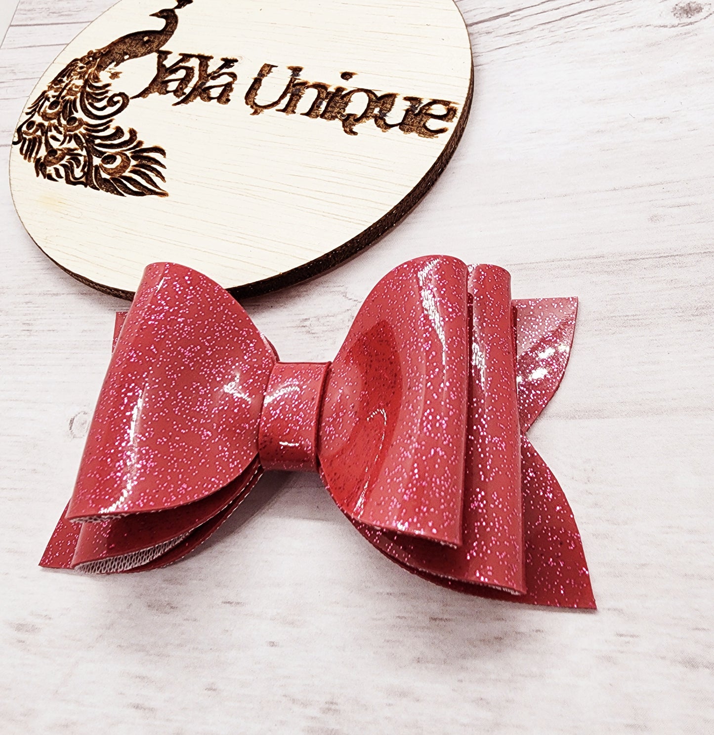 Shiny Glitter Hair Bow, Raspberry