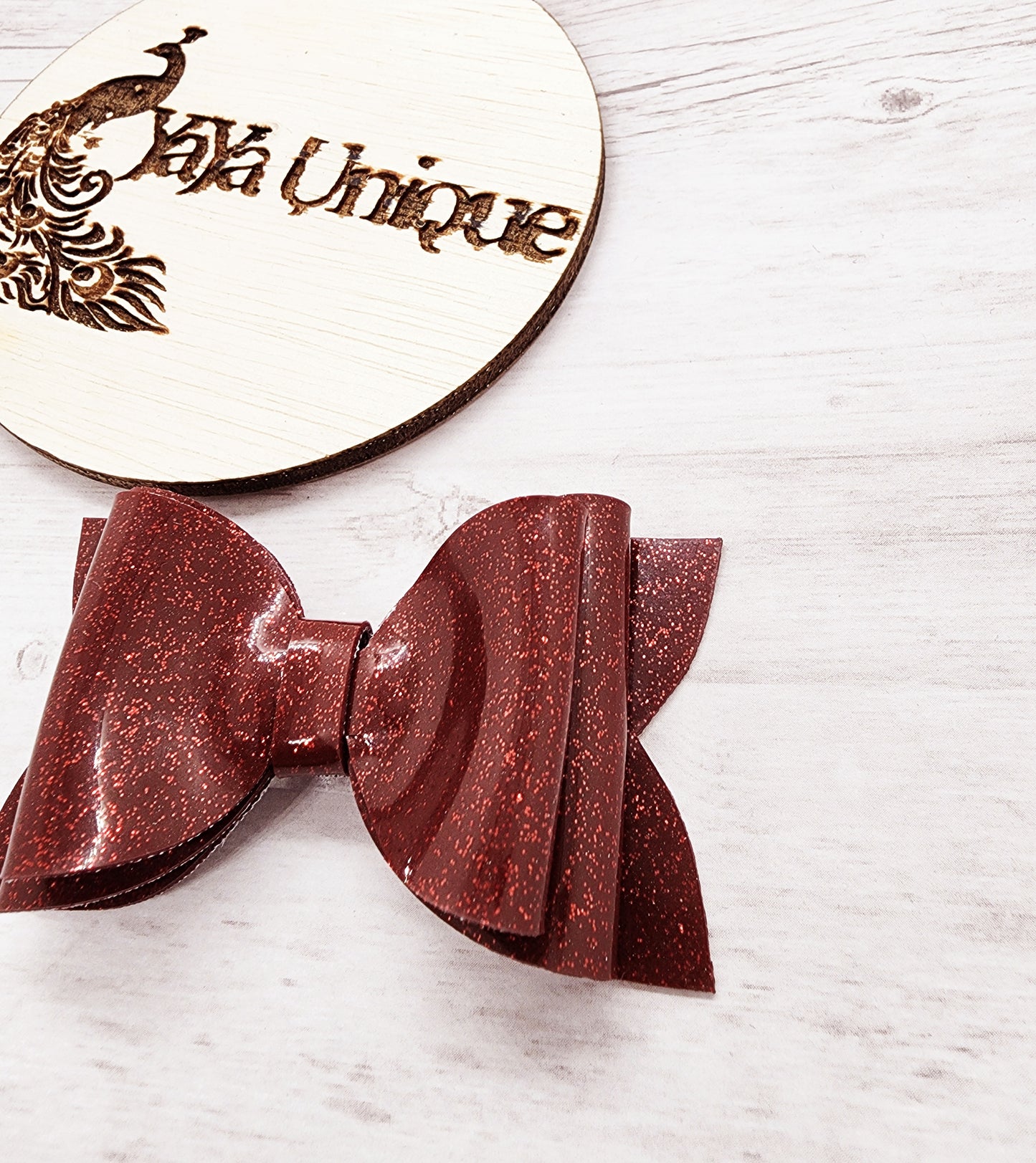 Shiny Glitter Hair Bow, Fireball Red
