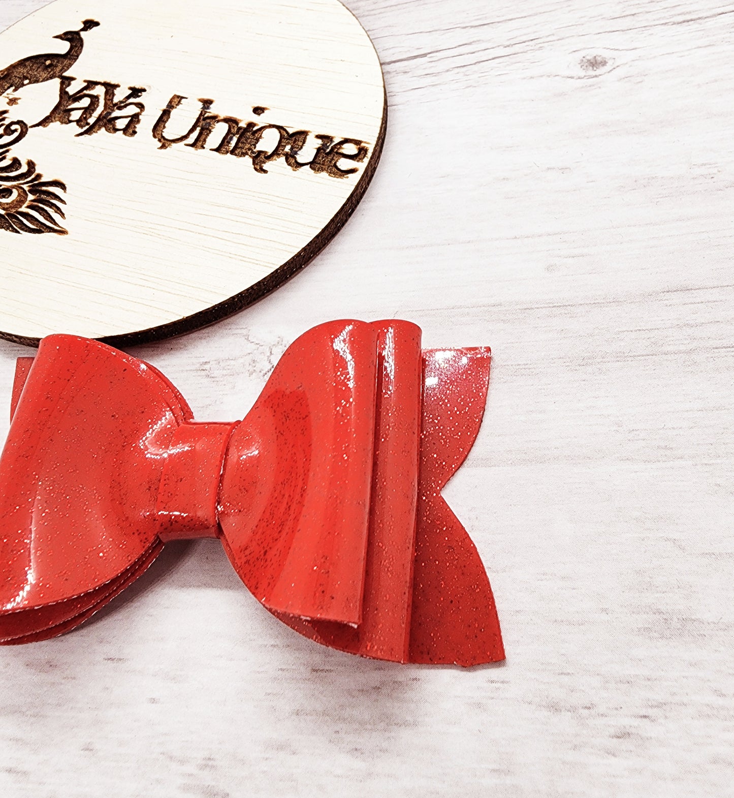 Shiny Glitter Hair Bow, Cherry Red