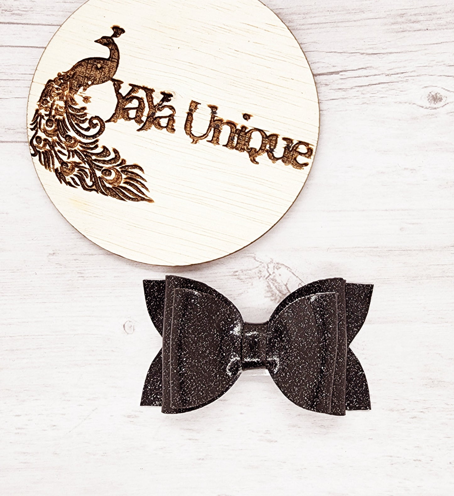 Shiny Glitter Hair Bow, Black