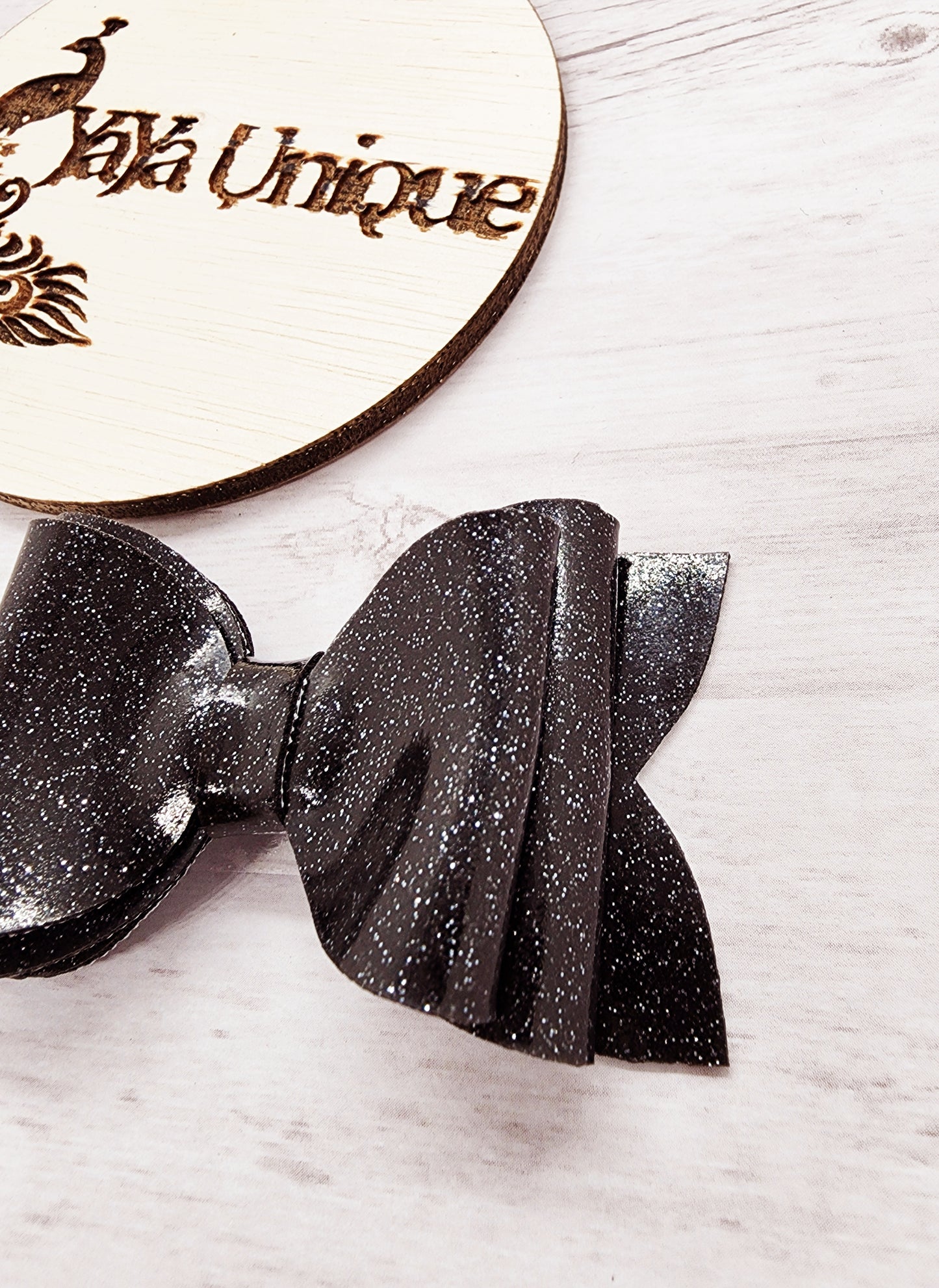 Shiny Glitter Hair Bow, Black