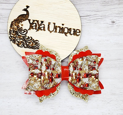 Red & Gold Christmas Quill Bow