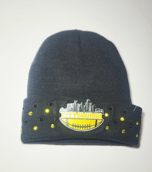 Pittsburgh Black & Gold Beanie Hat — Gold Detail Statement Cap